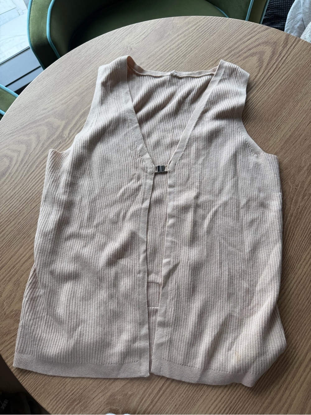 Sleeveless Ribbed V-Neck Knit Top in Light Beige
